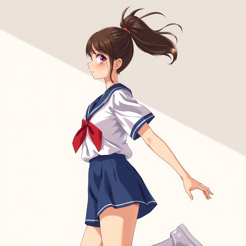 Pop art, realistic anime illustration of a motherly woman, hairstyle, school uniform, natural reflective, detailed body, basketball jump pose, anime illustration, illustration quality, realistic shadows, - Image