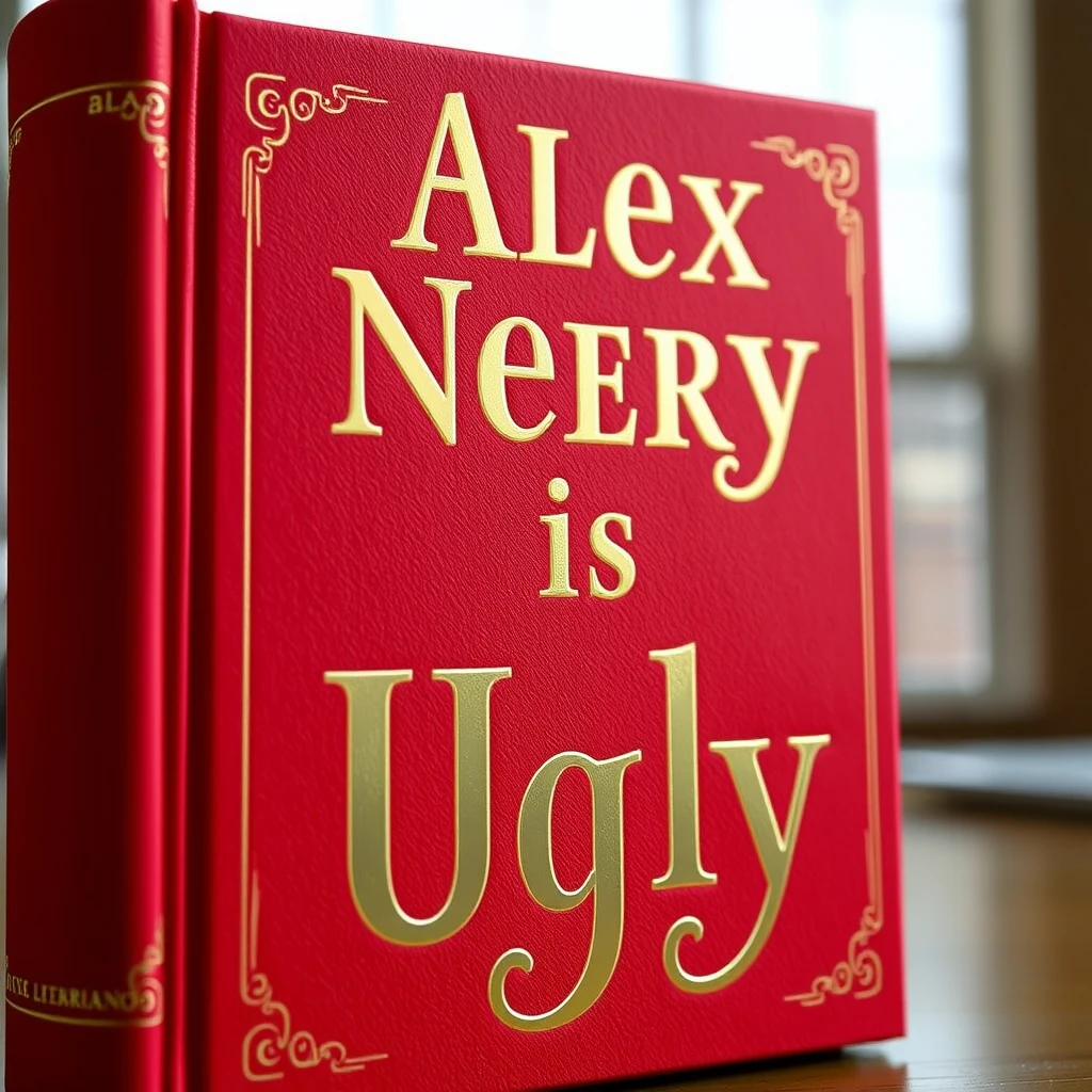 A red fancy book with the title: Alex Nery is Ugly.