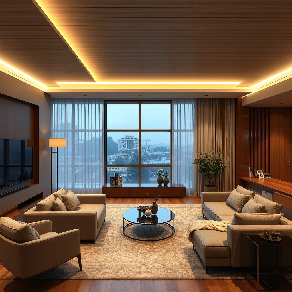 Ultra HD interior design of living room in 8k resolution with good lighting. - Image