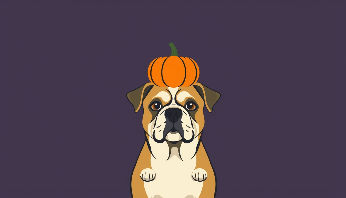 A dog with a pumpkin on its head, minimalistic style, Halloween theme, simple background. - Image