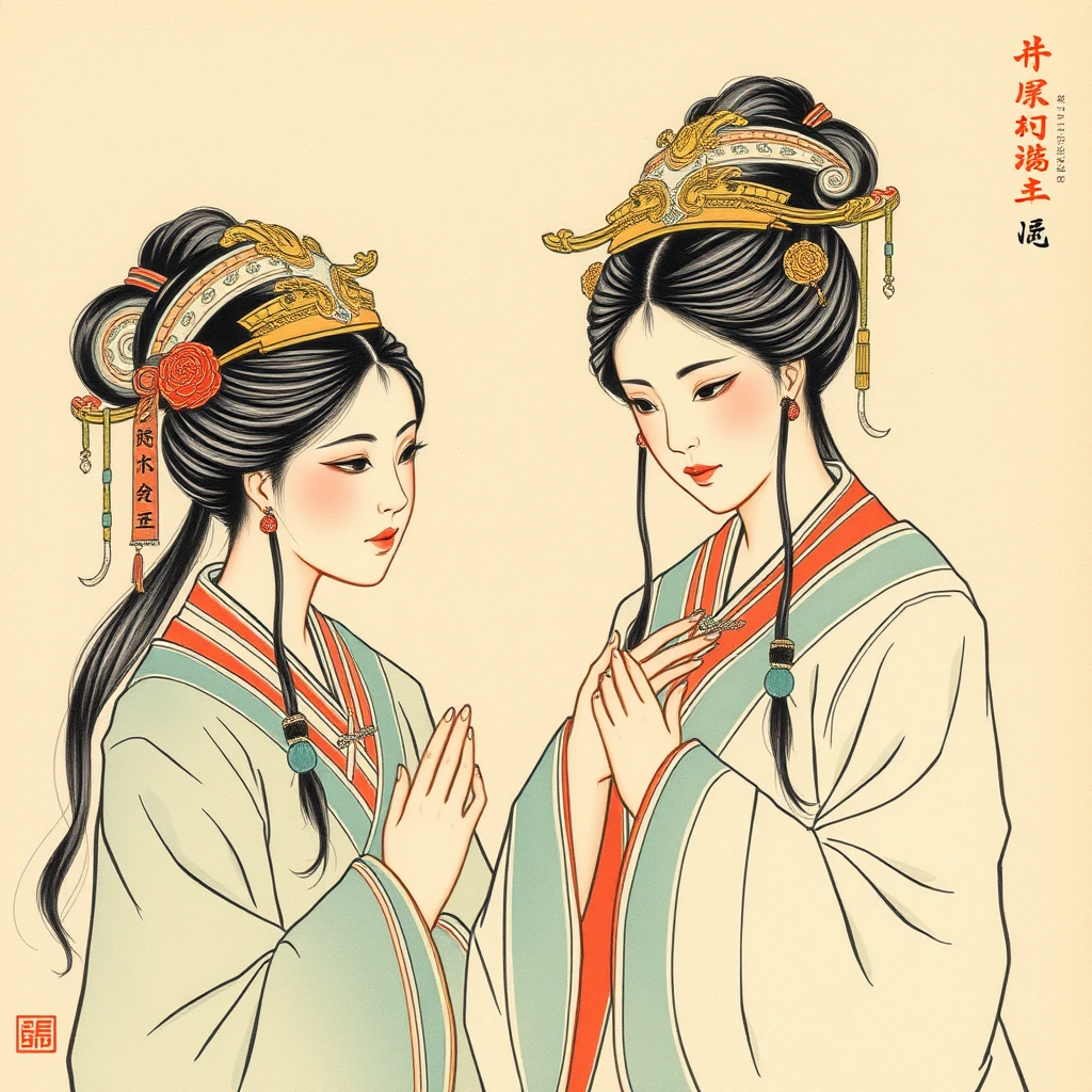 "Ancient Chinese women, Chinese painting style."