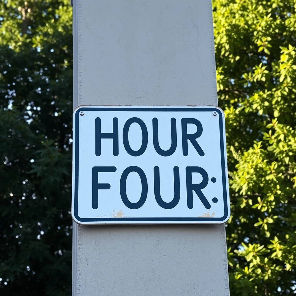 Sign that reads: "Hour Four:"