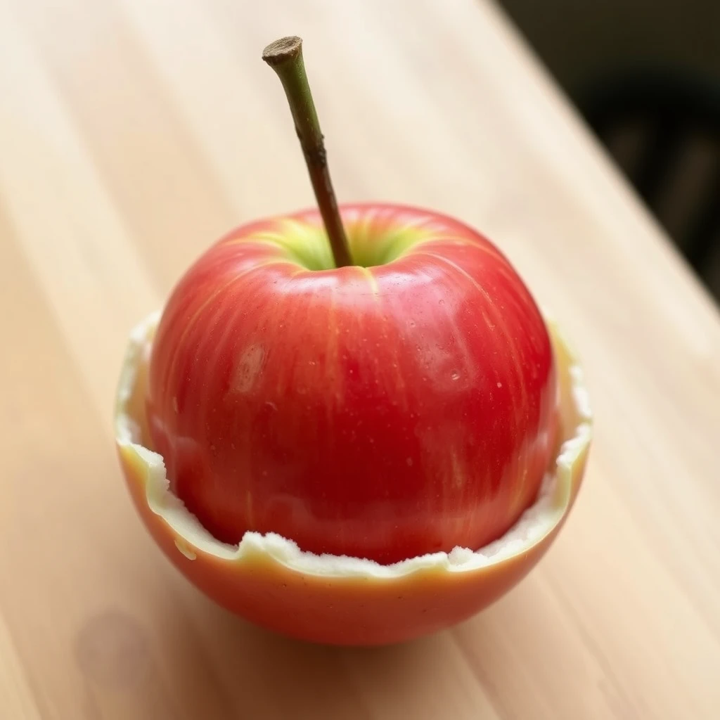 Red apple in the broken green egg - Image