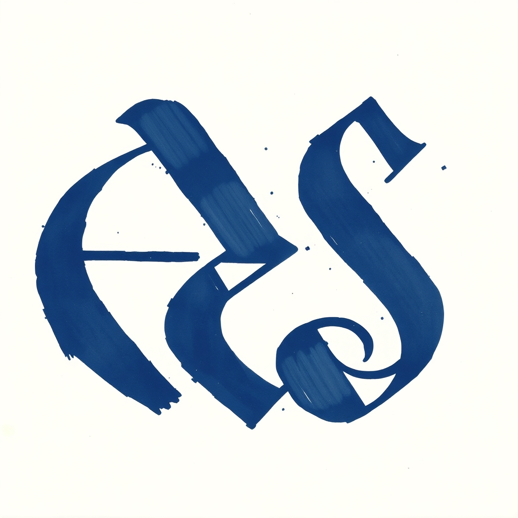 Masculine signature for initials AES, hand-drawn with bold, angular strokes. Thick, confident lines form interconnected letters on cream parchment. Ink splatters suggest dynamism. Deep navy blue hue evokes authority. Subtle serifs add sophistication. Style reminiscent of 1920s Art Deco monograms. - Image