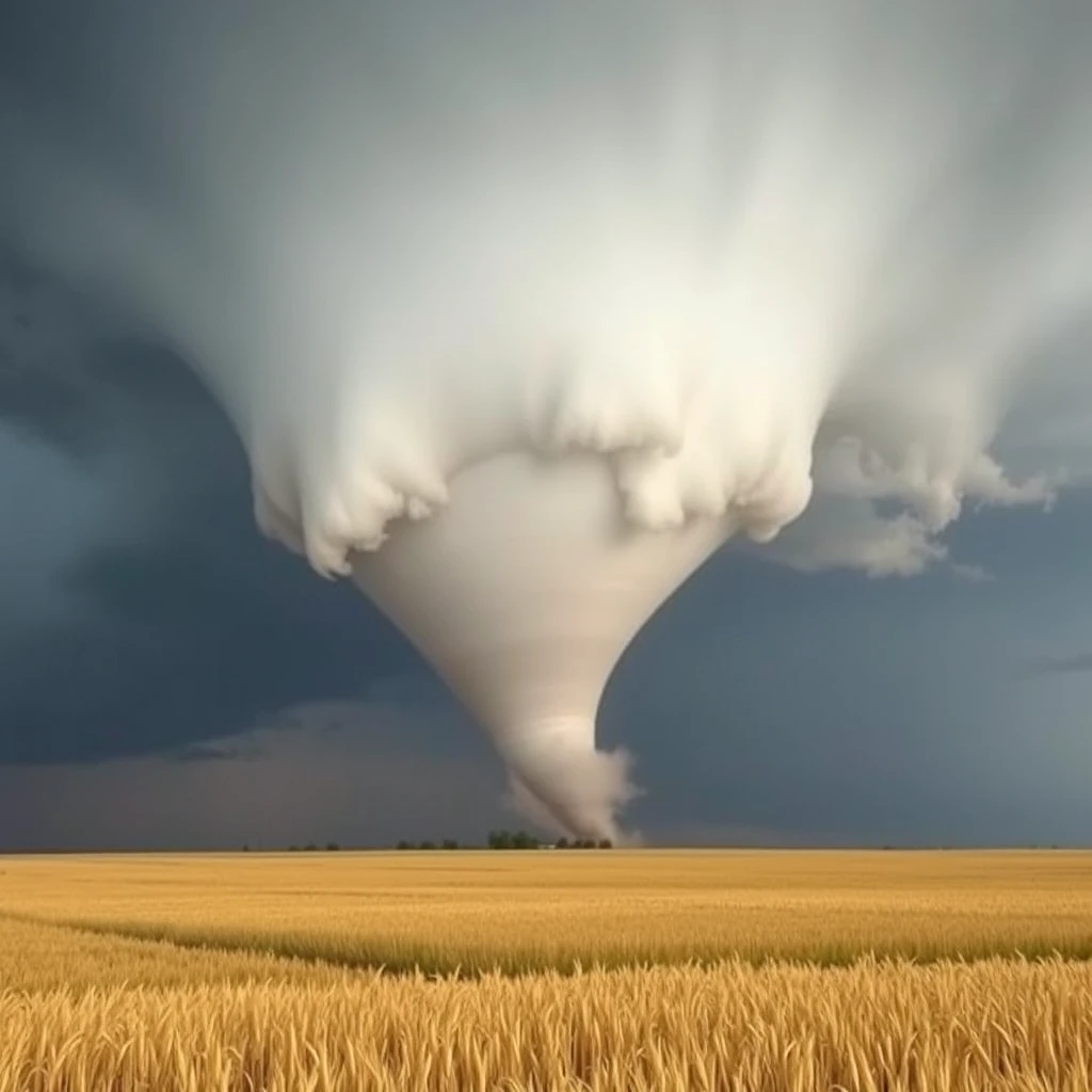 Very huge tornado in the wheat meadow. - Image