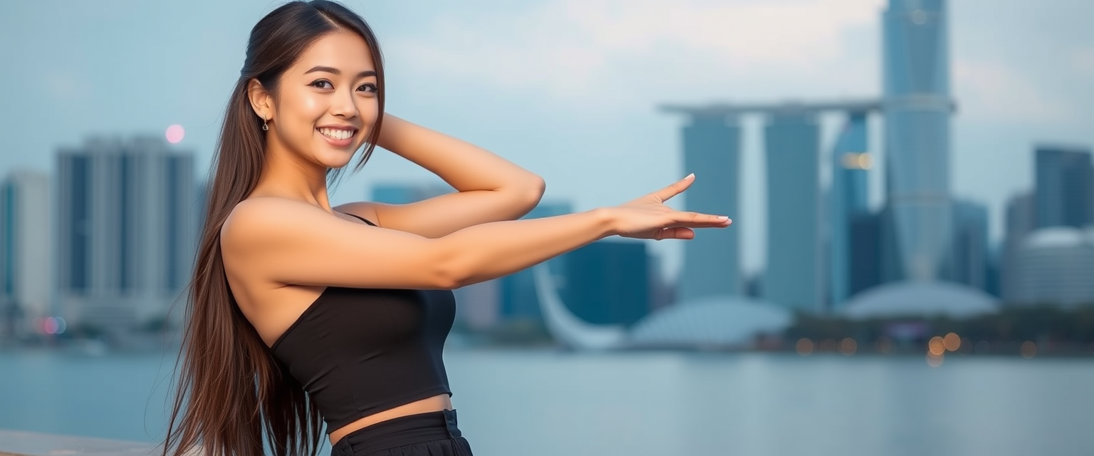 The Singapore girl is very beautiful in a half-body pose. - Image