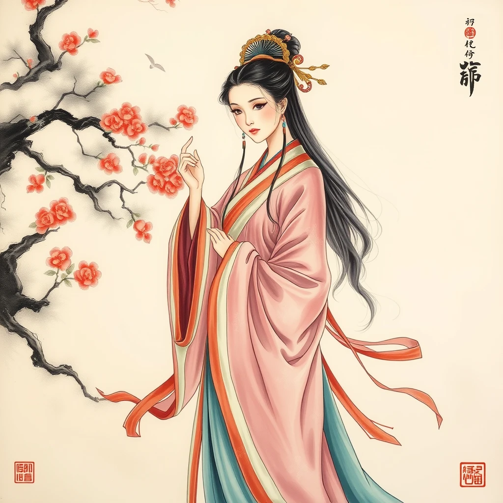 Ancient Chinese Woman, Chinese Painting Style, full body