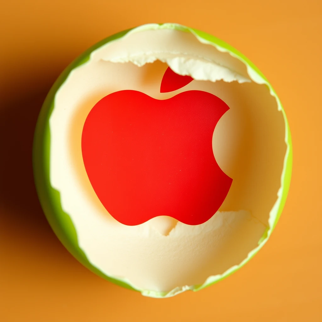 Red apple logo in the broken green eggshell.