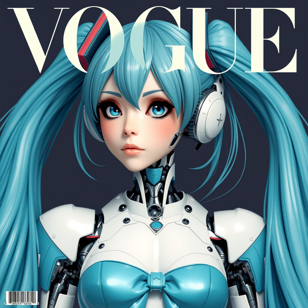 Robotic Hatsune Miku on the cover of Vogue.