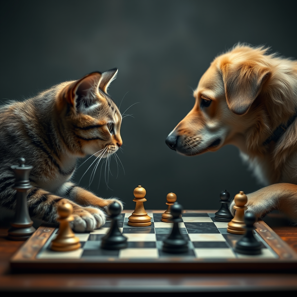 a cat playing chess against dog - Image