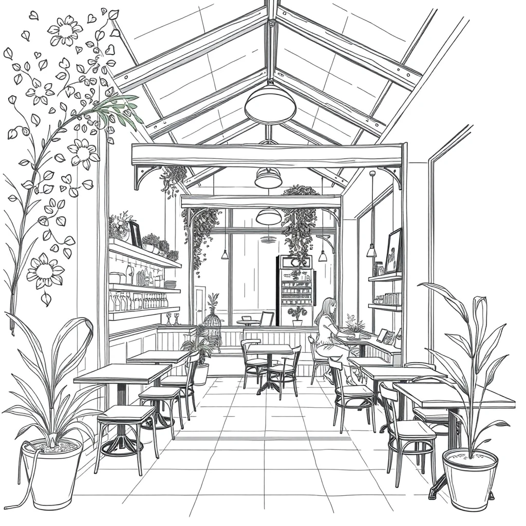 'an architectural drawing of a cafe'