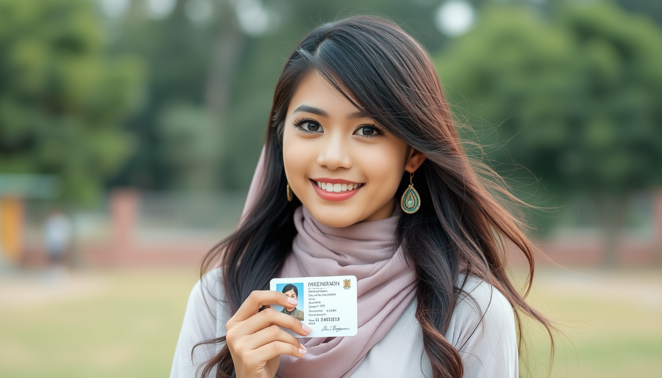 'Indonesian girls are very beautiful, posing for ID card photos.'