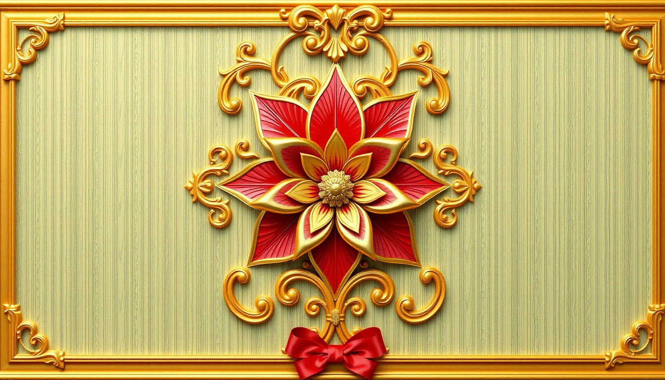 Wallpaper 3D classic flower red and gold nice. 3D illustration. Background, pattern, abstract, vector, flower, texture, design, travel, banner, wedding, heart, art, ribbon, illustration, love, wall, gift, white, floral, beauty, retro, happy, green, architecture, card, wallpaper, celebration, red, valentine, holiday, pink, ornament, beautiful, bow, wooden, decoration, romance, romantic, sculpture, decorative, structure, blossom, ceiling, antique, greeting, 3D wallpaper, classic.