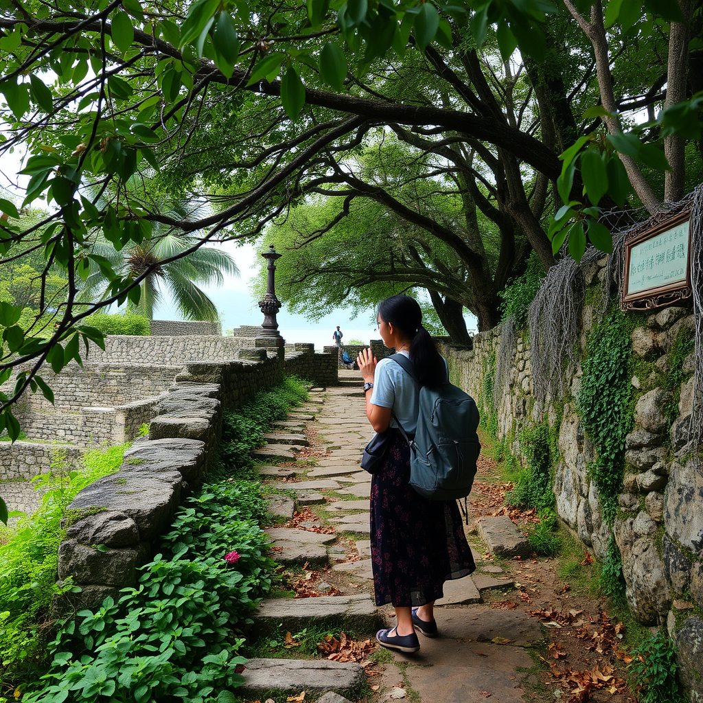 🌳 **Nature and History**: "Woman exploring trails, historical sites, every stone and leaf, stories of Cheung Chau Island, discovery, photorealistic style"