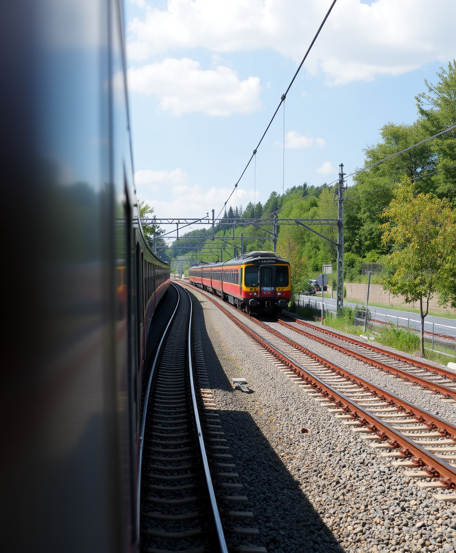 beautiful view of the tracks and the moving train