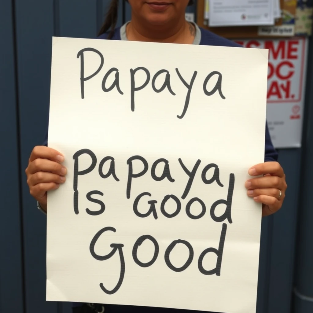 'Person with a sign written: Papaya is good' - Image