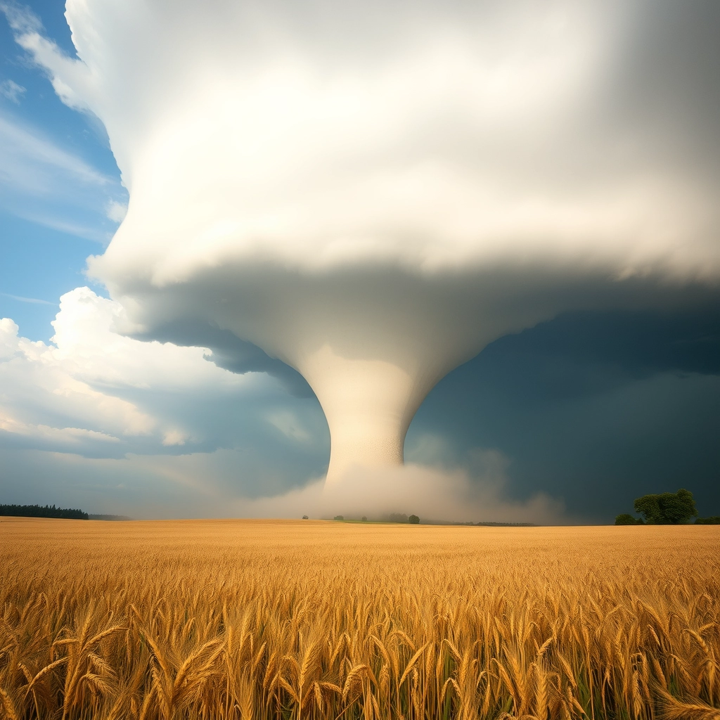 Very huge tornado in the wheat meadow. - Image