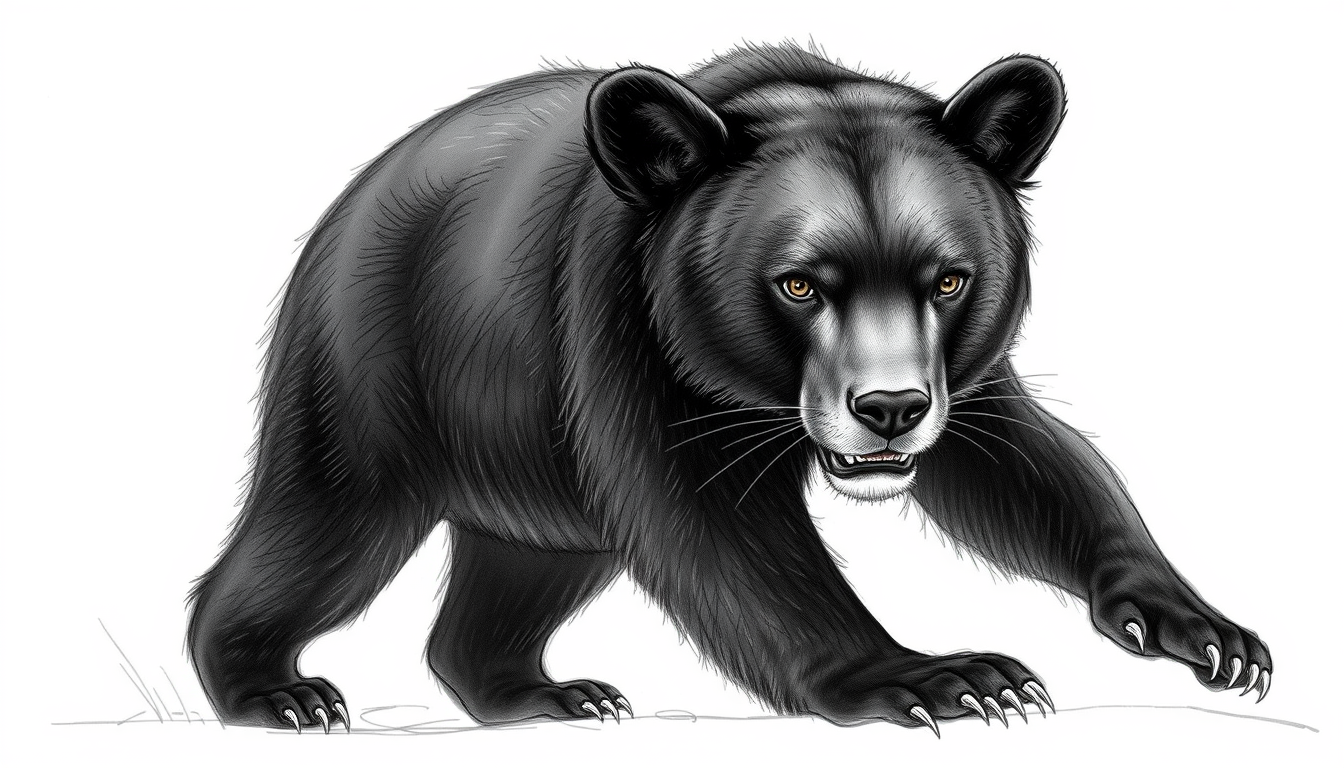 Realistic, quarter view, black bear cougar hybrid. Documentary sketch. - Image