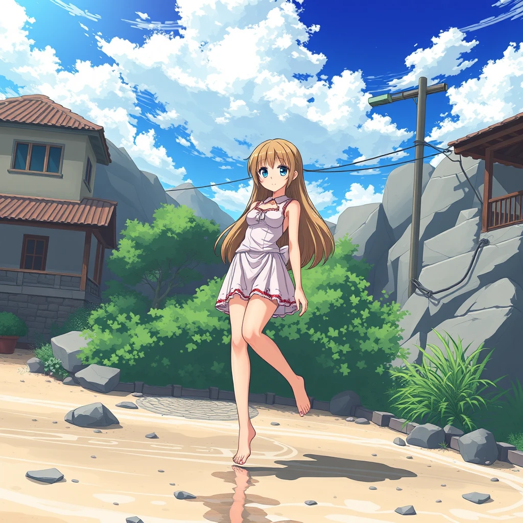 Barefoot furious girl, anime