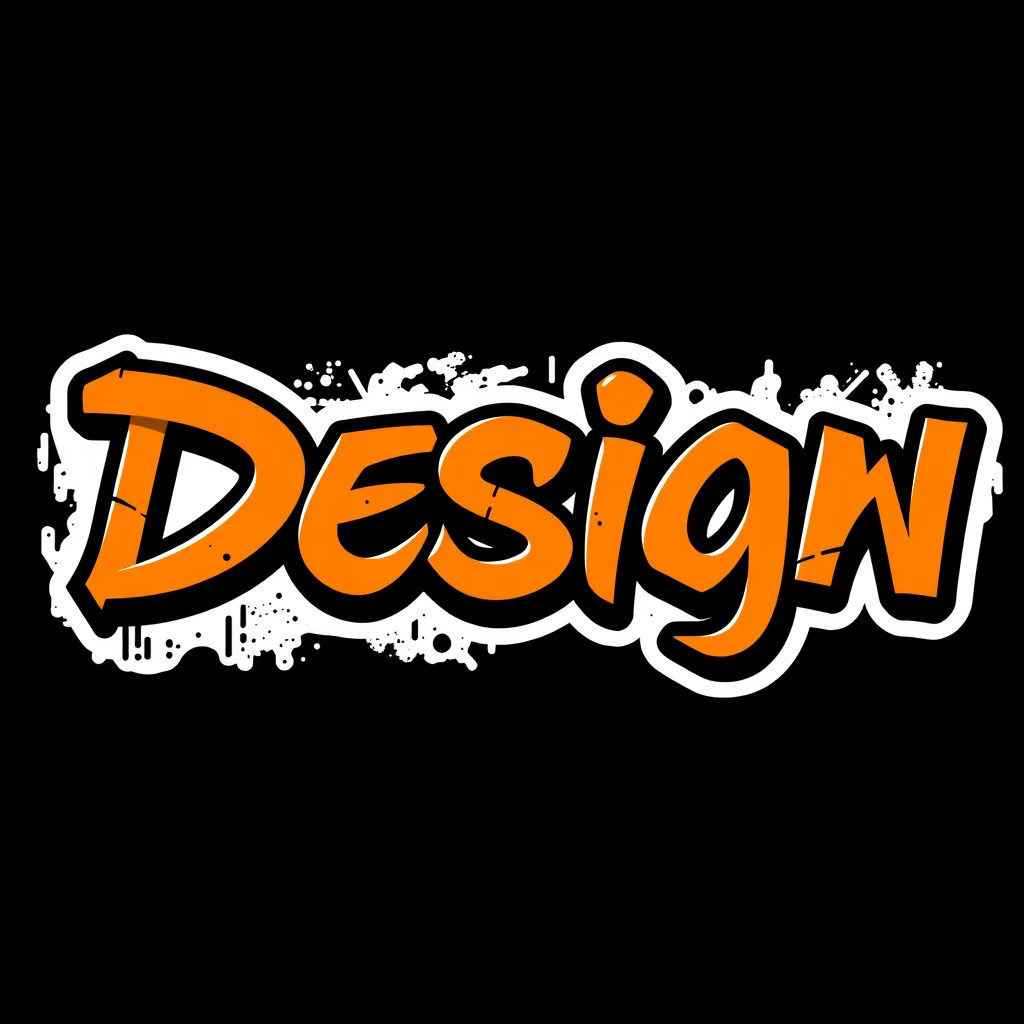 Lettering logotype of "Design" in modern graffiti style, orange color.