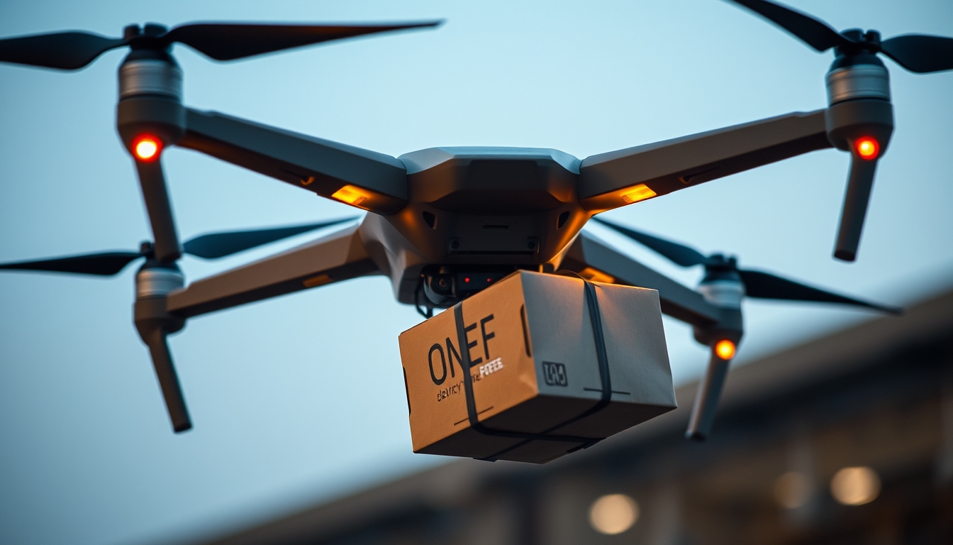 Solar-powered drones delivering packages, symbolizing innovation in logistics. - Image