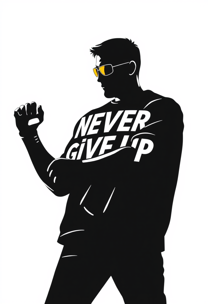 "Never Give Up", professional T-shirt design, vector design isolated on a white background