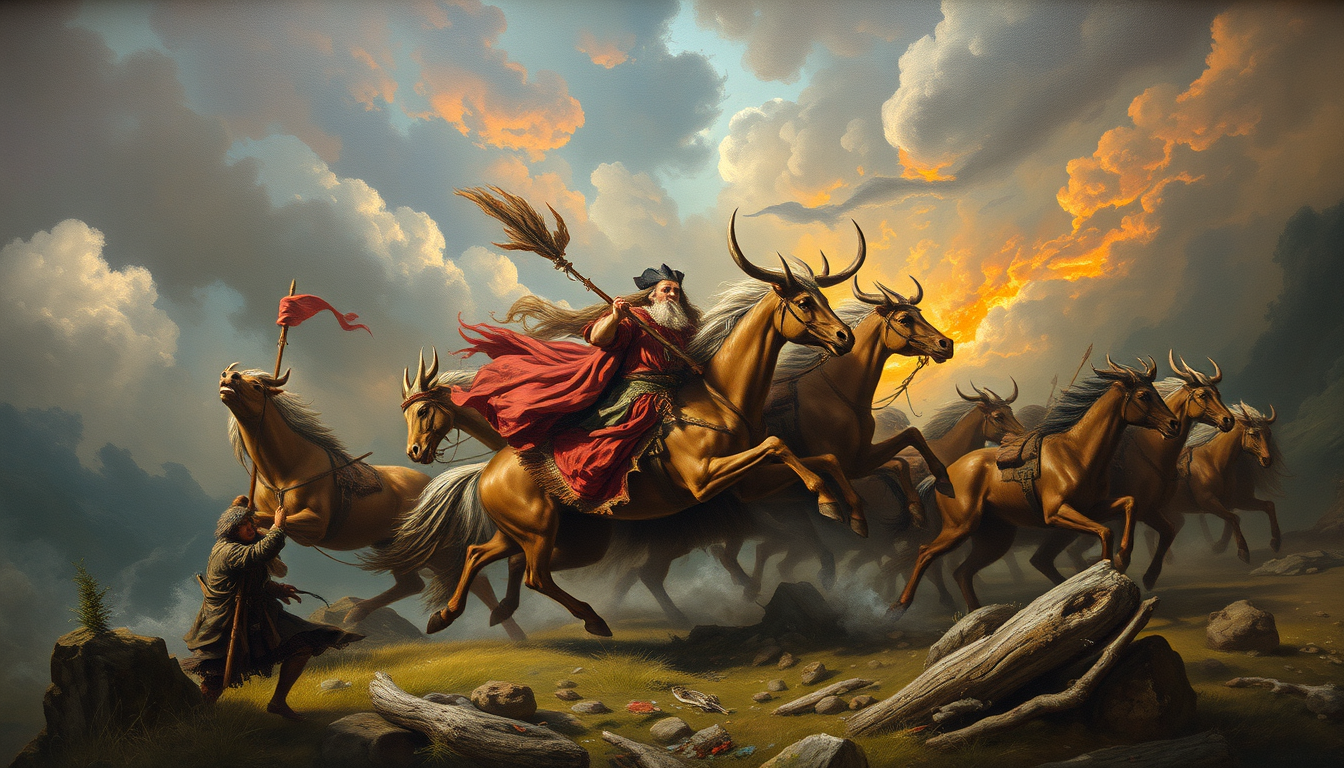 Oil painting of the Wild Hunt of Odin.