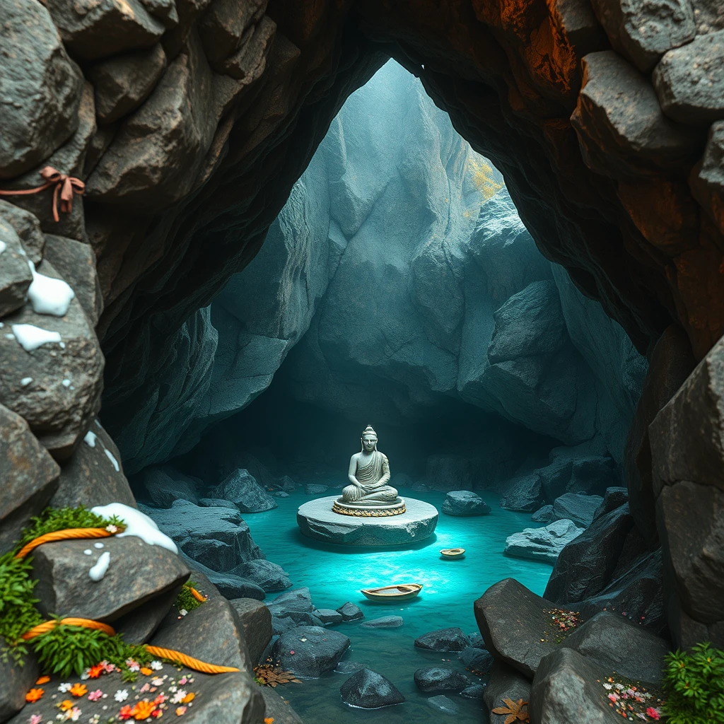 A cave where immortals can meditate and cultivate; warm in winter, cool in summer, and vibrant with the breath of spring. - Image