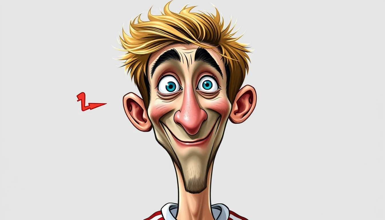 a comically exaggerated portrait of Christian Eriksen Manchester United, highlighting humorous and quirky features. Embrace caricature-like elements and playful exaggeration to bring out the humor in the subject’s appearance. - Image