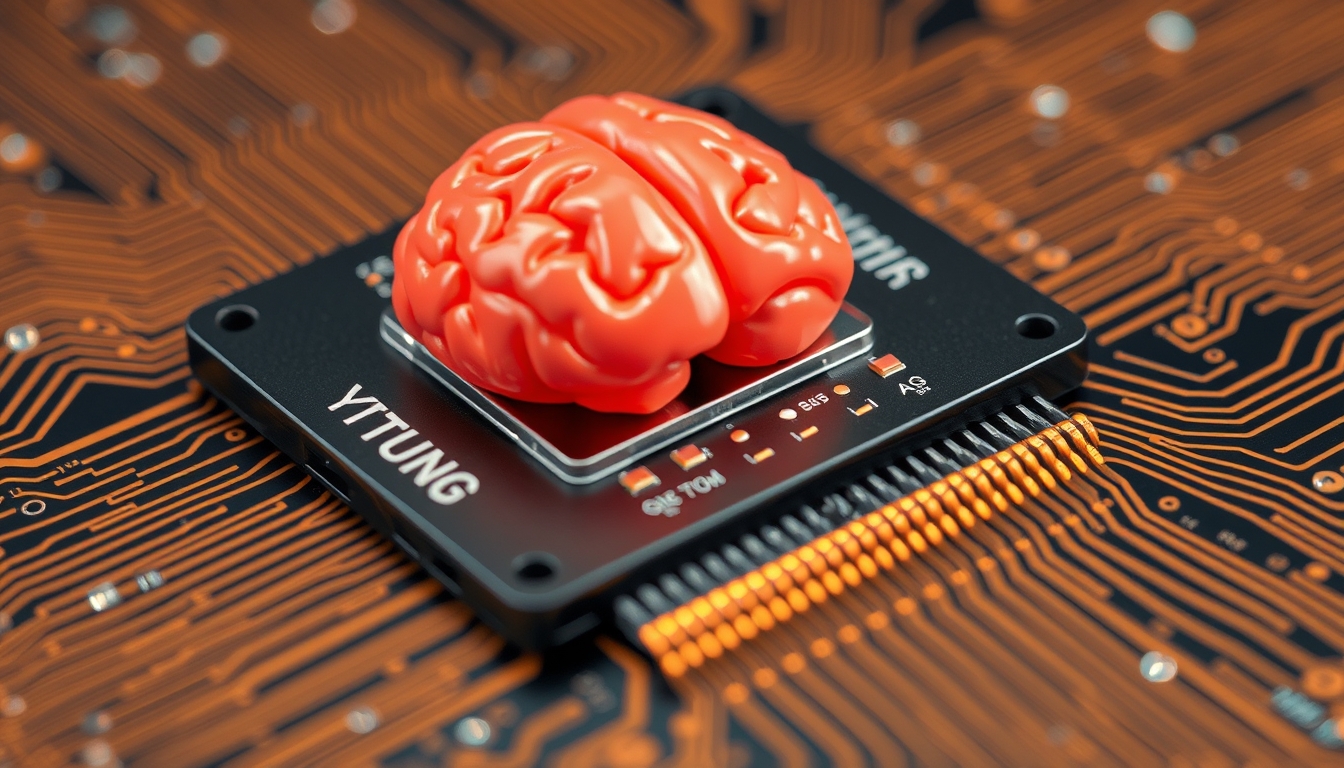 A computer chip with a brain on it. - Image