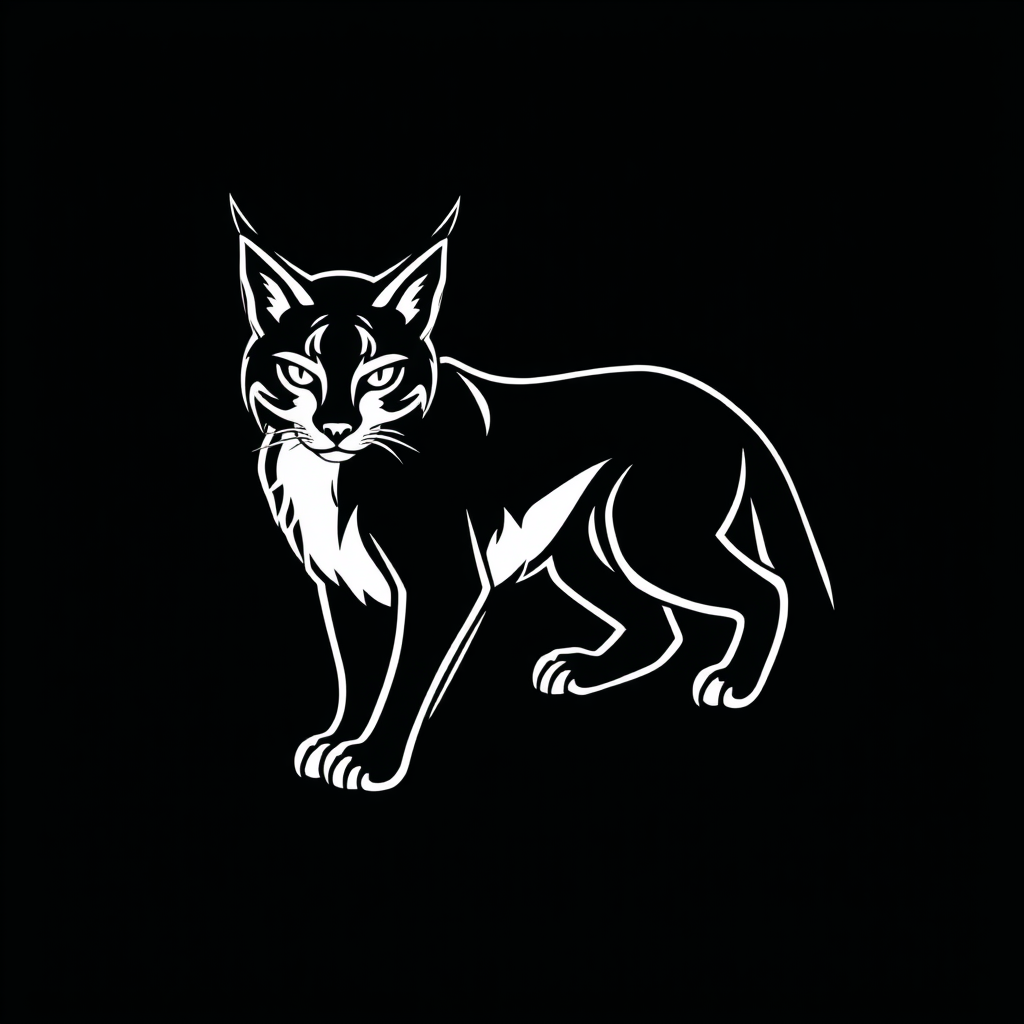 Outline of a Lynx, outline logo, black and white.