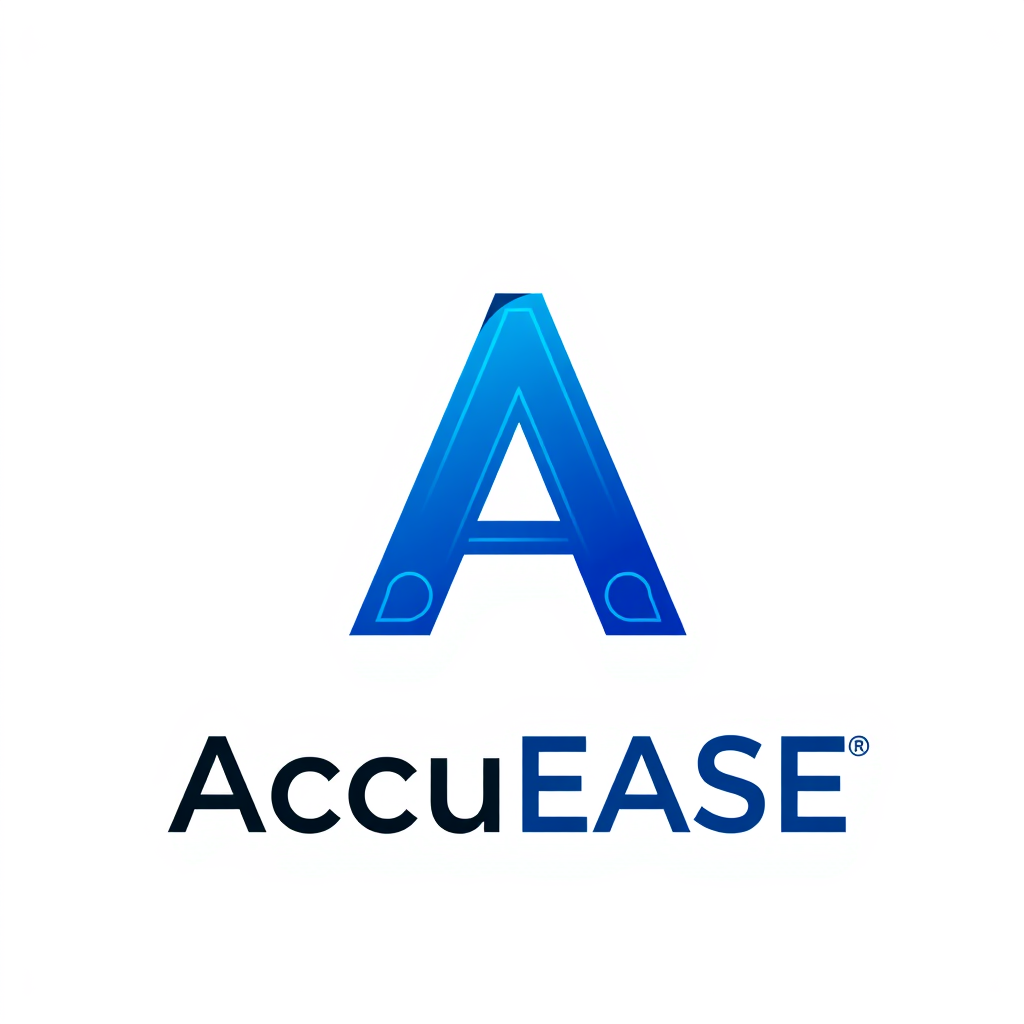 A logo for a data mastery application named "AccuEASE" featuring the letter A with an IT nuance, created in PNG format with a transparent background.