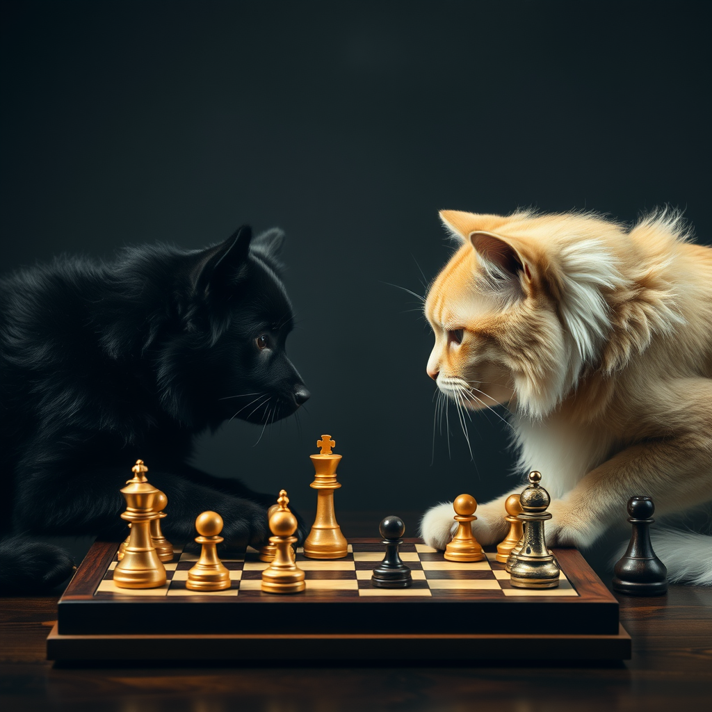 a cat playing chess against dog - Image