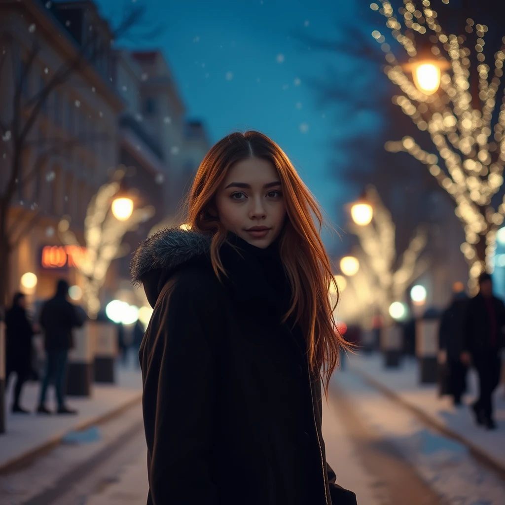 a cool girl in a cold winter night