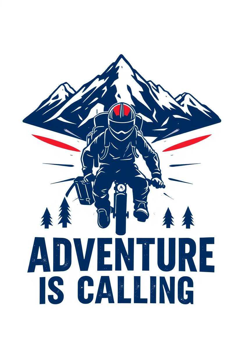 Professional T-shirt design "Adventure is calling", vector design isolated on a white background.