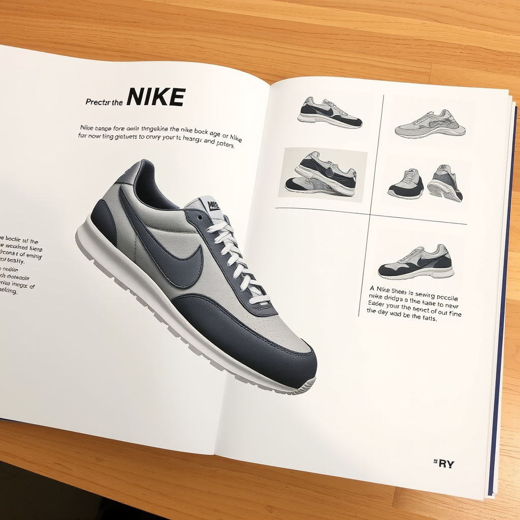 Book with procedures to create Nike shoes for the process of sewing, with the brand 'RY'.