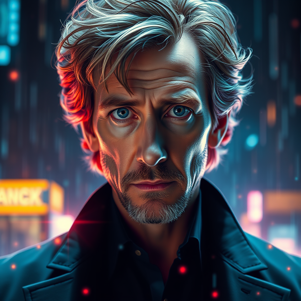 David Tennant, glitch effect, glowing, dynamic lighting, hyper-detailed, photorealistic, 8k resolution, suehiro manuo, fantasy, detailed background, dynamic composition, masterpiece, dynamic lighting, ultra detailed macro. - Image