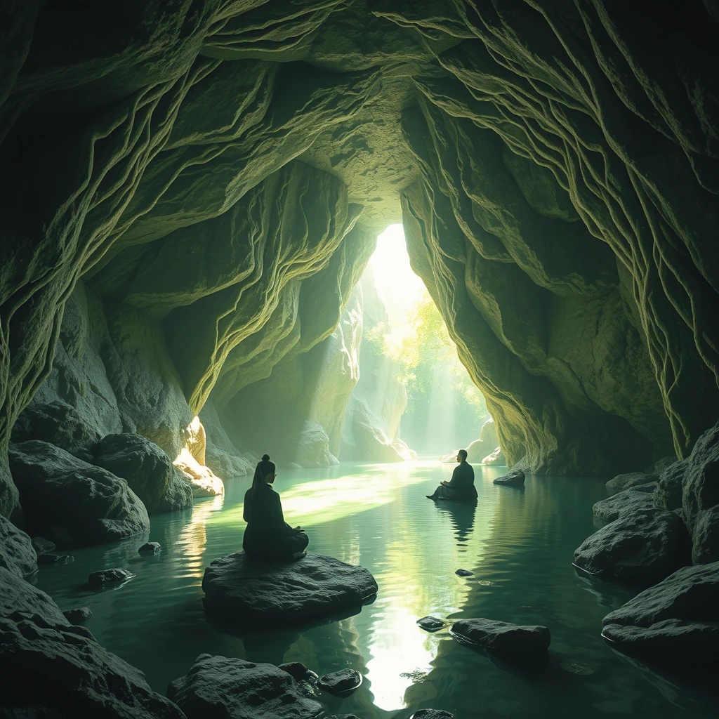 "A cave where immortals can meditate and practice, full of spring vitality."