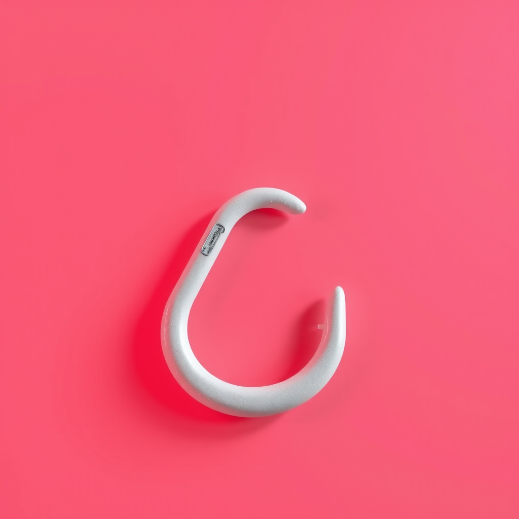 A letter "G" made of hook in a light red background, realistic photograph