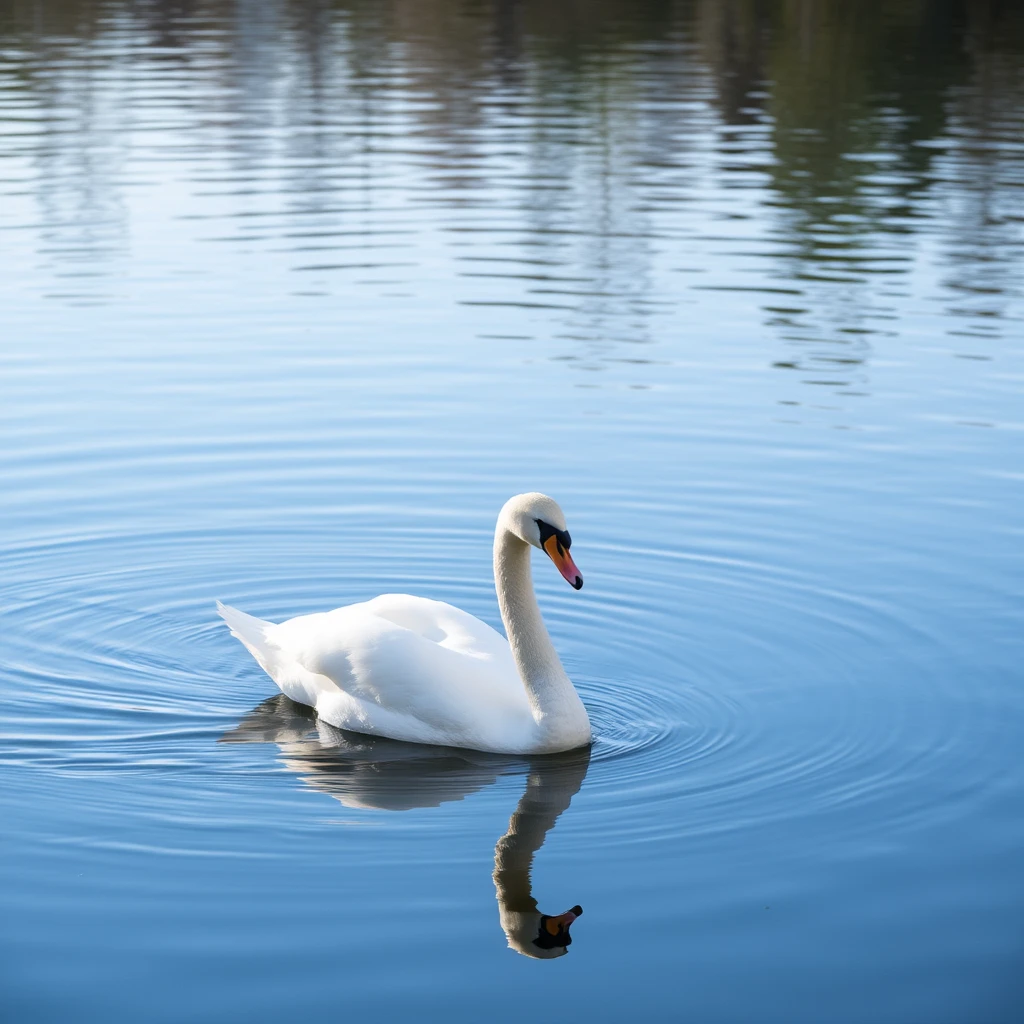 A swan floating in the lake.