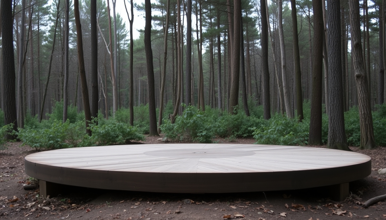 Wooden Round Platform in a Forest Setting - Image