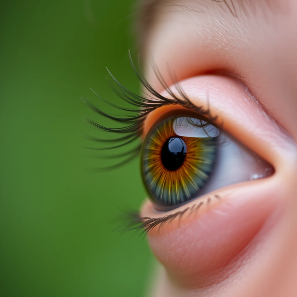 Macro shot of the surprised eye on the right. - Image