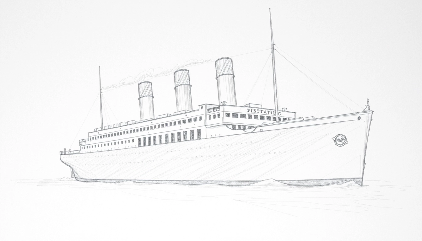 "Titanic, rough pencil sketch, relatively coarse, not detailed."