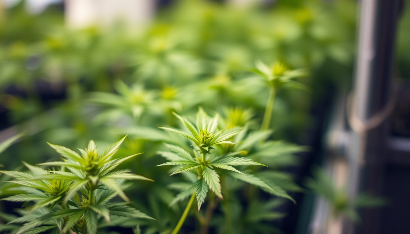 Blurry natural background with small marijuana leaves space for text Indoor hydroponic cultivation - Image