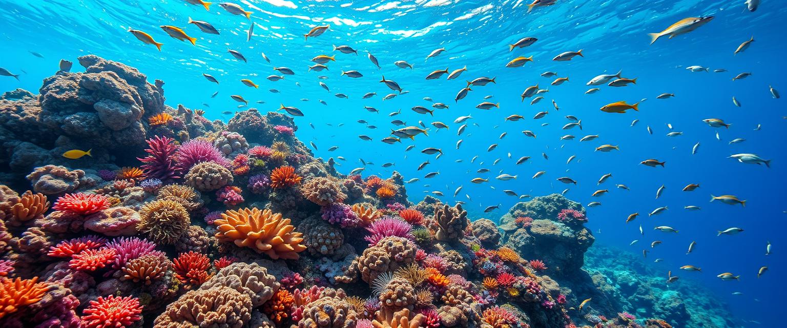 Vibrant, colorful coral reefs, underwater paradise, tropical fish, high quality, photorealistic, clear turquoise water, marine life, scuba diving, snorkeling, breathtaking, vibrant, exotic, diverse sea turtles, manta rays, underwater caves, vibrant corals, shipwrecks, underwater photography, ocean conservation.