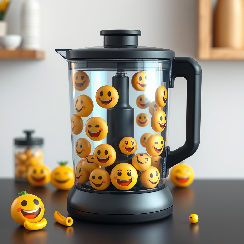 a food processor full of different emojis 3d smooth