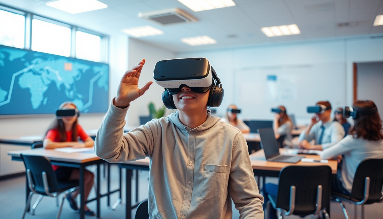 Virtual reality classroom, representing the future of education.