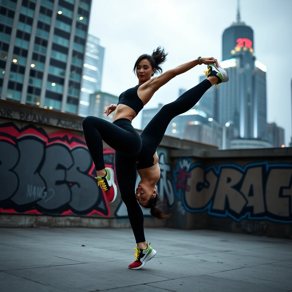 Urban Athletic Elegance
Concept: Capture the energy of the city and the grace of an athlete.
Style: Sleek, minimalist athletic wear paired with bold accessories. Think black leggings, crop tops, and neon sneakers.
Setting: Urban landscapes like city streets, rooftop helipads, or subway stations.
Pose: Dynamic poses that showcase the athlete's strength and flexibility, such as jumping, stretching, or doing a handstand against a graffiti wall.
Lighting: Use neon lights and cityscapes to create a dramatic, high-contrast look.