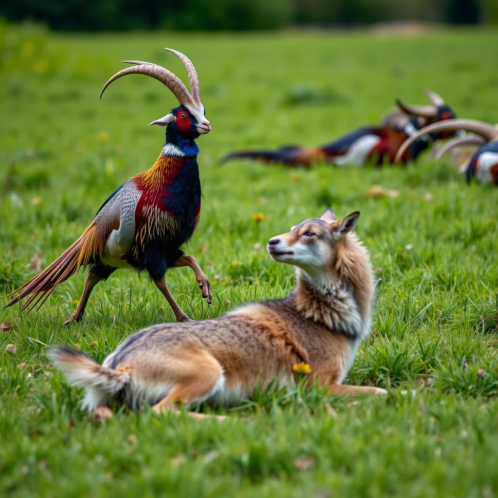 "Pleasant Goat catches the Grey Wolf on the Green Grassland."