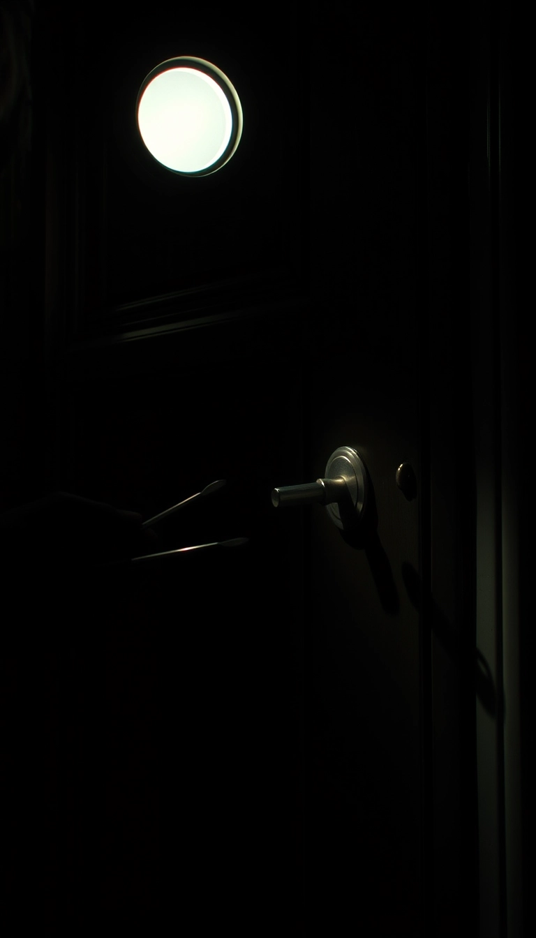 'the door is being picked with lock picks, it's dark, but with the light of a flashlight' - Image